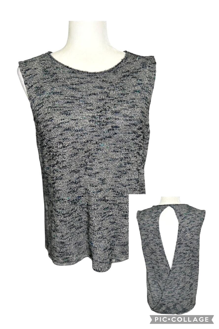 Eileen Fisher Gray Multi Linen Knit Open Back Sleeveless Sweater Top L